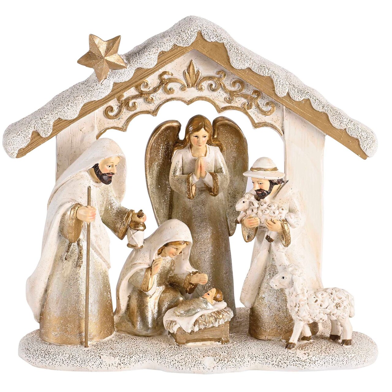 Edge Collection - 7.5" - Ivory - Ivory Nativity Scene with Angel and Sheep - 1 Piece